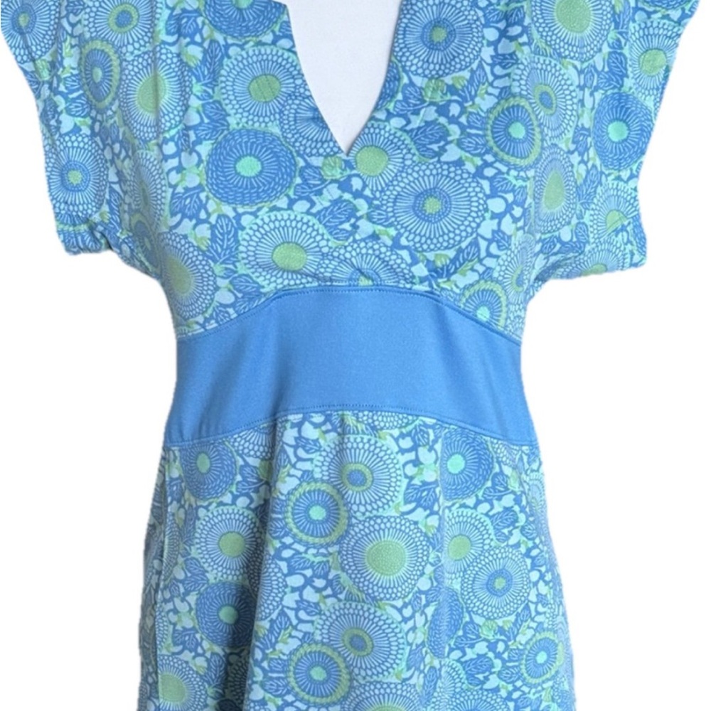 Northface Women's S Blue Floral Vaporwick Surplice Notched Cap Sleeve Blouse
